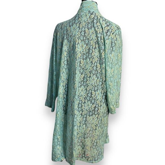 Eve & Maddie Cardigan Sweater Women's Large Turquoise Blue Gold Lace Boho Casual - Picture 12 of 15